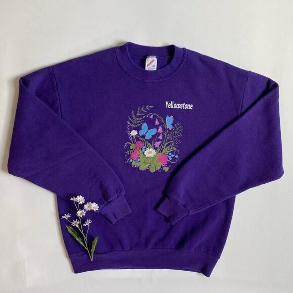 Vintage purple women’s floral Yellowstone boho 80s 90s cozy sweatshirt - Picture 1 of 8